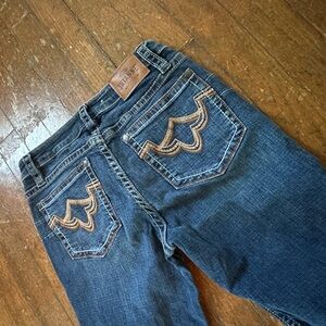 Shyanne Women's Blue Relaxed Jeans with Tan Embroidery